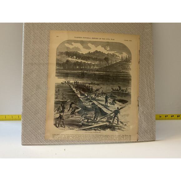 Antique Wood Engraving Civil War 1863 Laying The Pontoons Harper’s Military - Picture 9 of 9